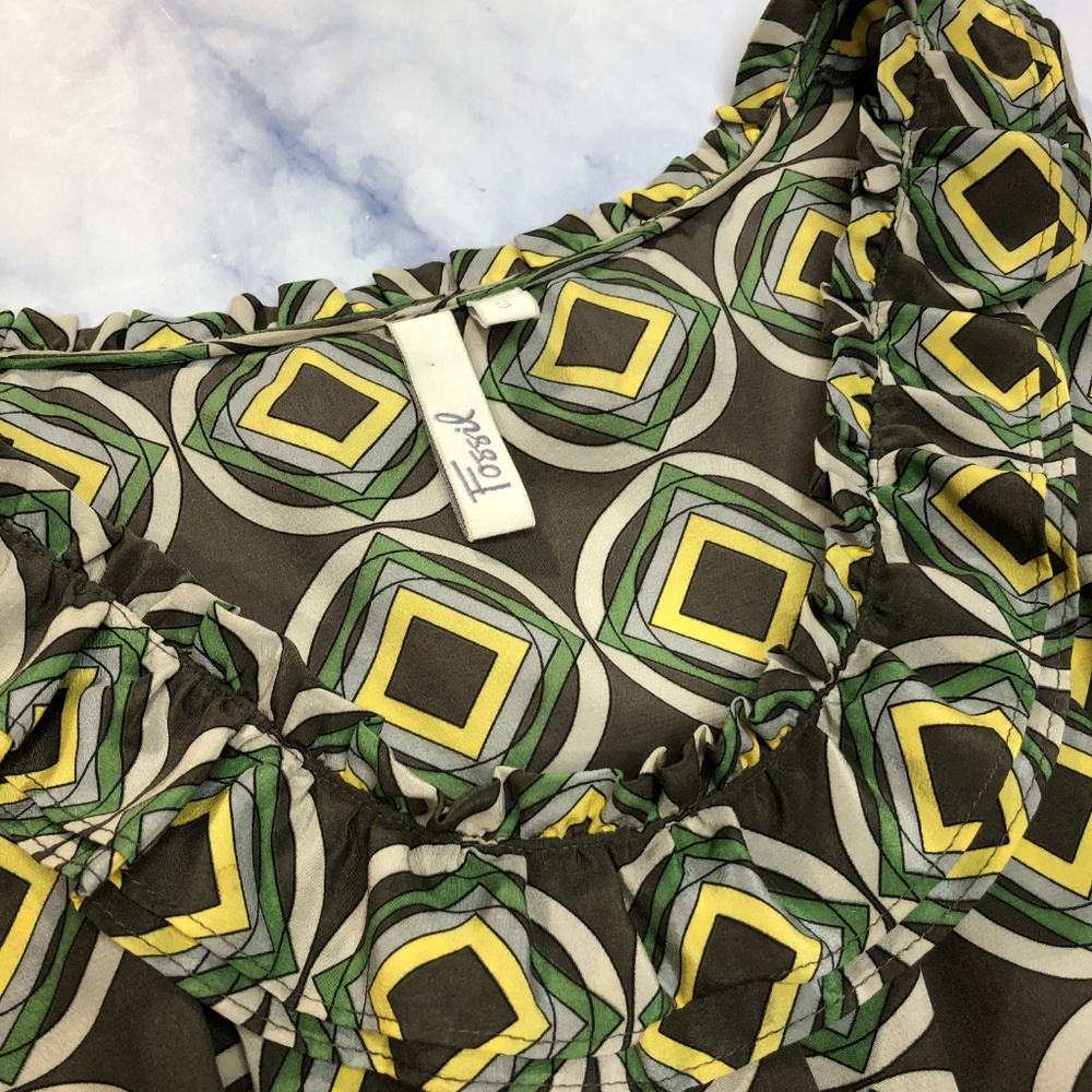 Fossil Olive Green Yellow Medallion Silk Tank Top - Picture 8 of 8